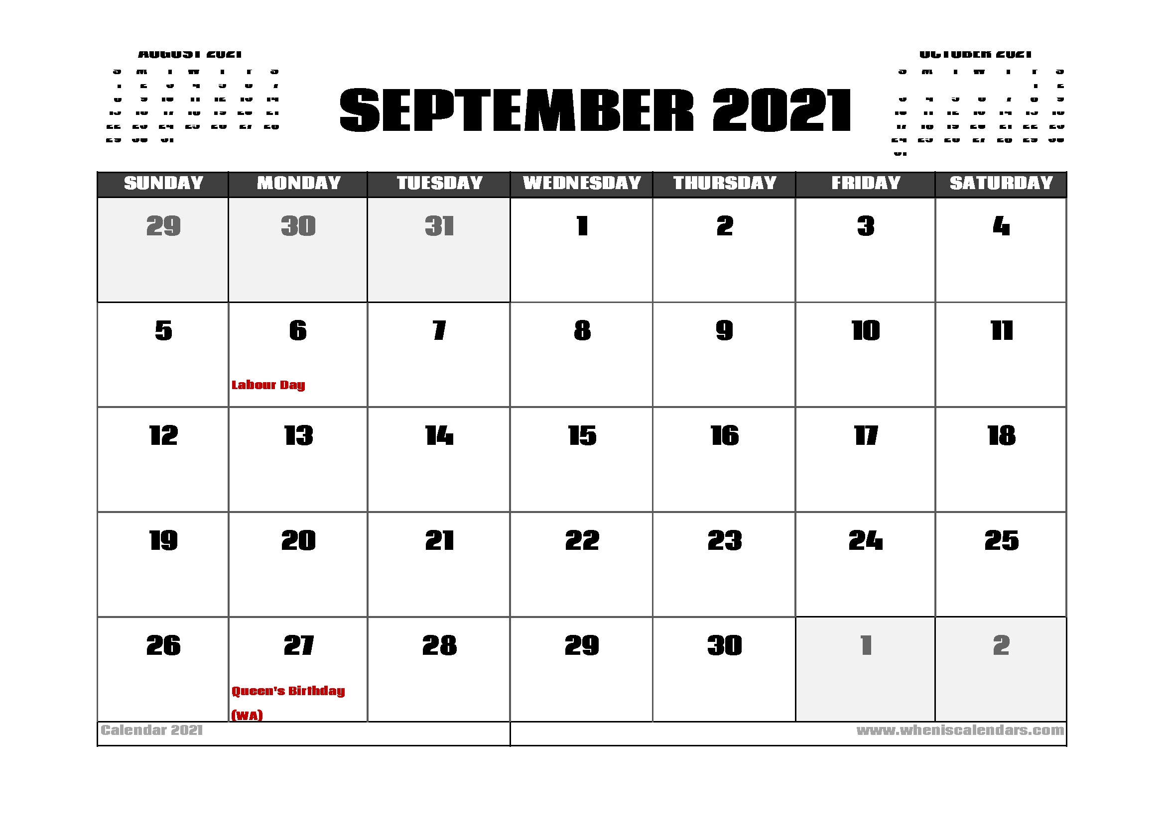 Universal Sept Calendar 2021 With Holidays 8.5&#039; X11&#039; | Get Your Calendar Printable-August 2021 Free Printable Baby Due Date Calendar