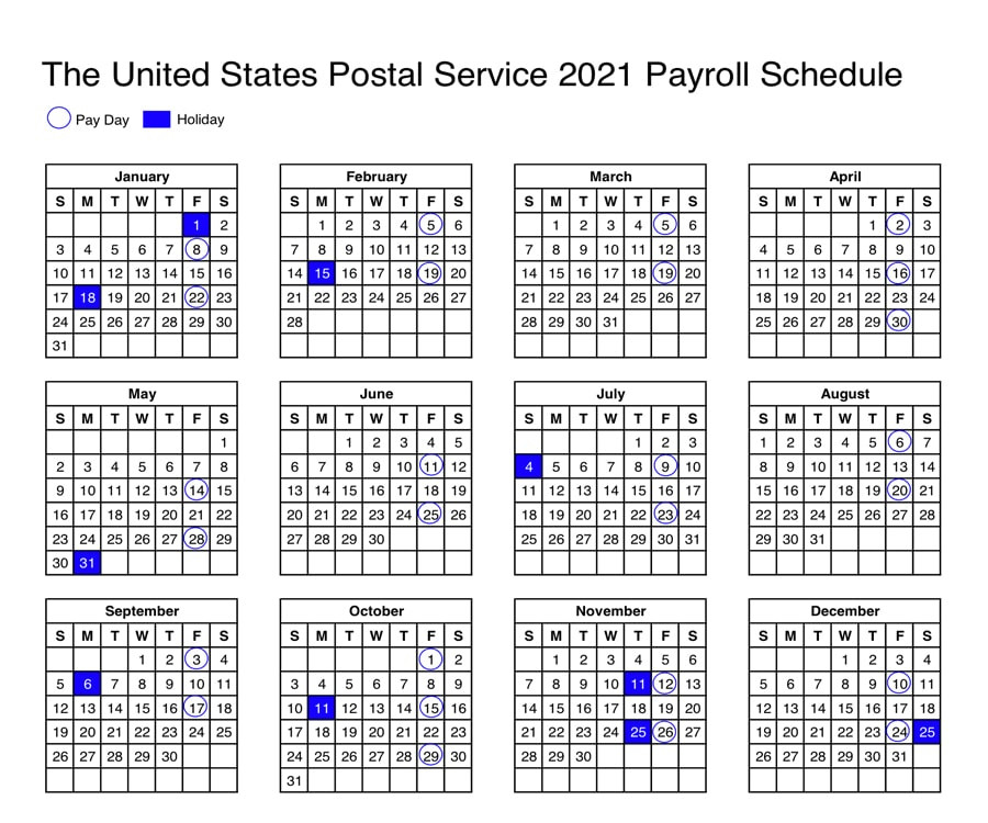 Usps: Calendar Shows 2021 Payroll Schedule - 21St Century-2021 Employee Vacation Calendar Schedule Template