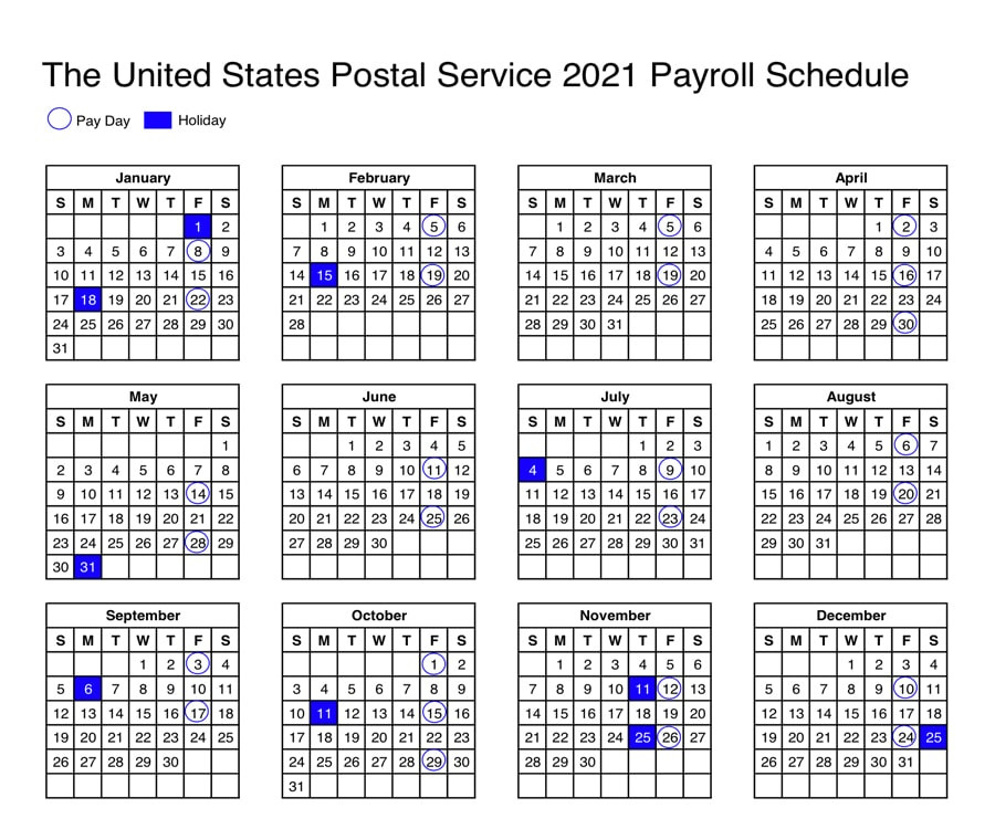 Usps: Calendar Shows 2021 Payroll Schedule - 21St Century-2021 Employee Vacation Calendar