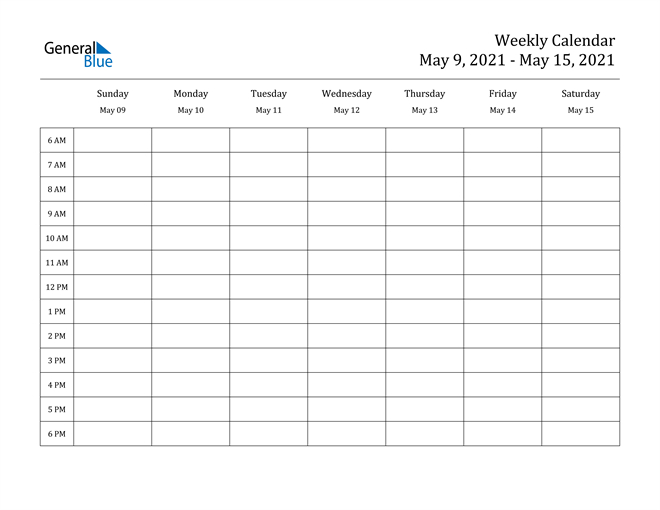 Weekly Calendar - May 9, 2021 To May 15, 2021 - (Pdf, Word-Free Printable Hourly Calendar 2021