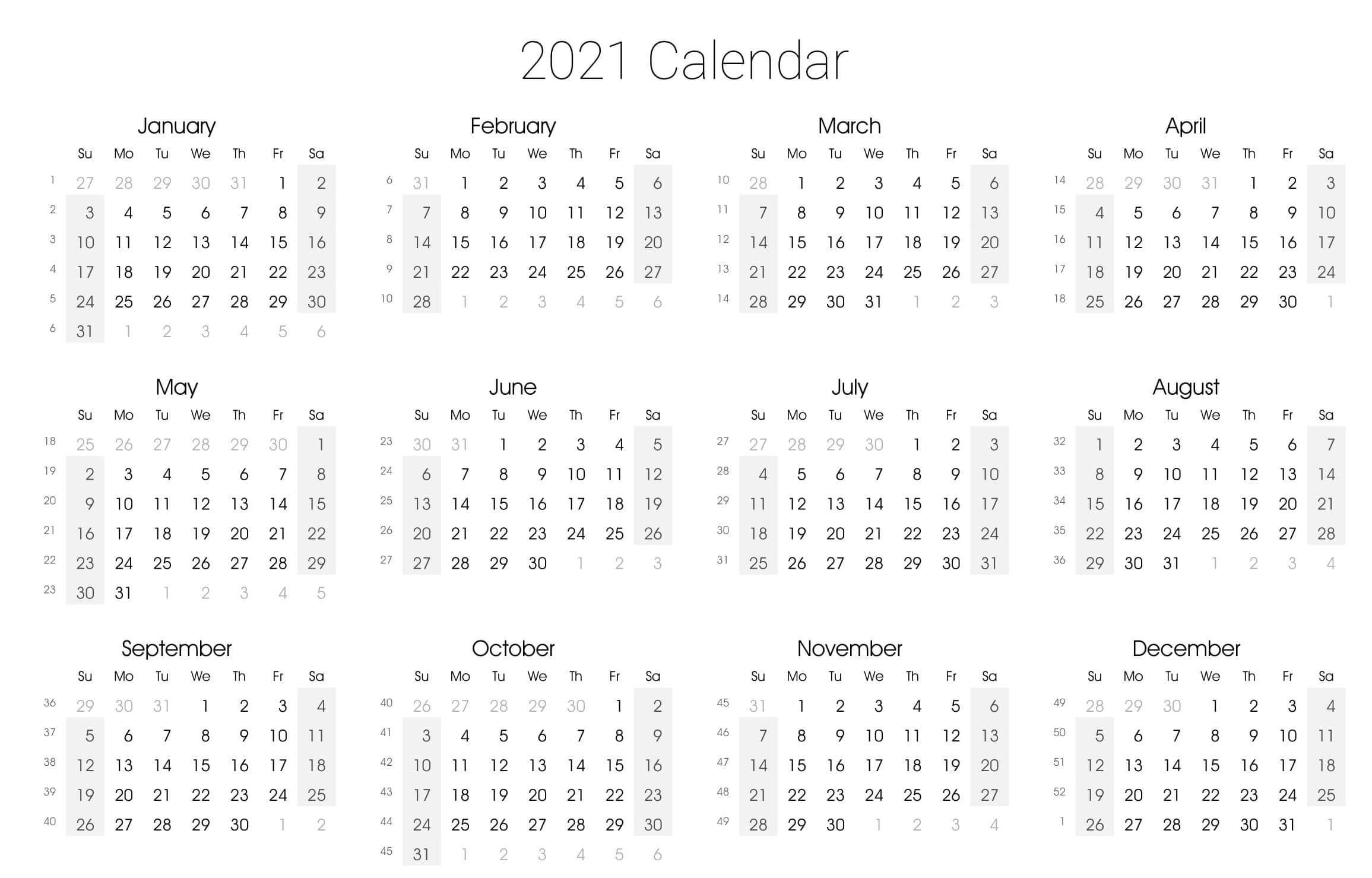 Yearly Calendar With Notes 2021 Editable Template - Set-2021 Calendar Fillable