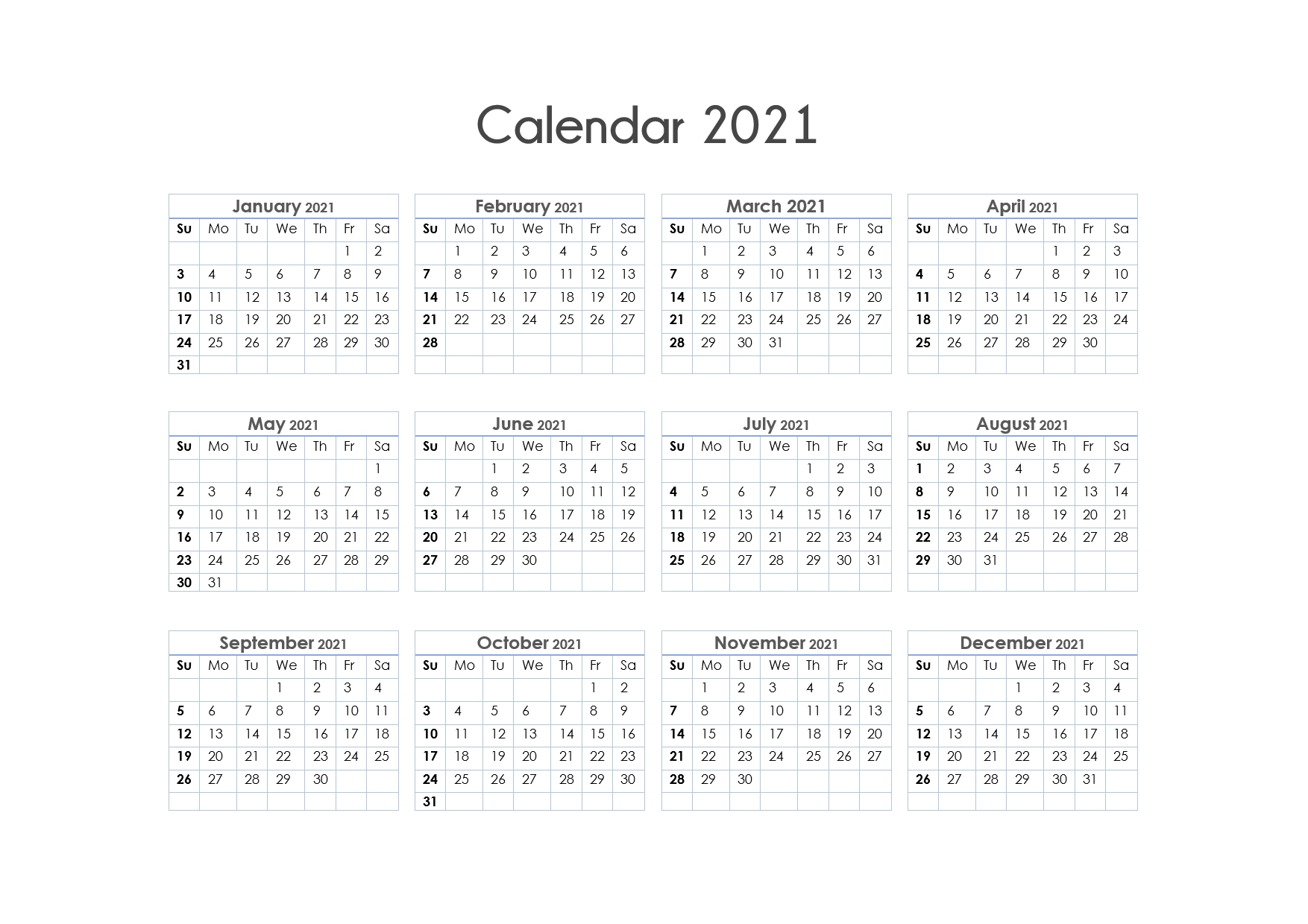12 Month Calendar 2021 Printable - Template Calendar Design-12 Month 2021 Printable Calendar