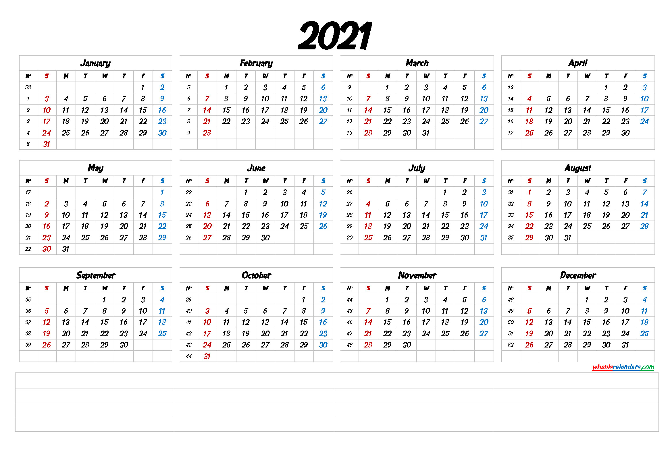 12 Month Calendar Printable 2021 (6 Templates) - Free-12 Month Calendar 2021 Printable Free