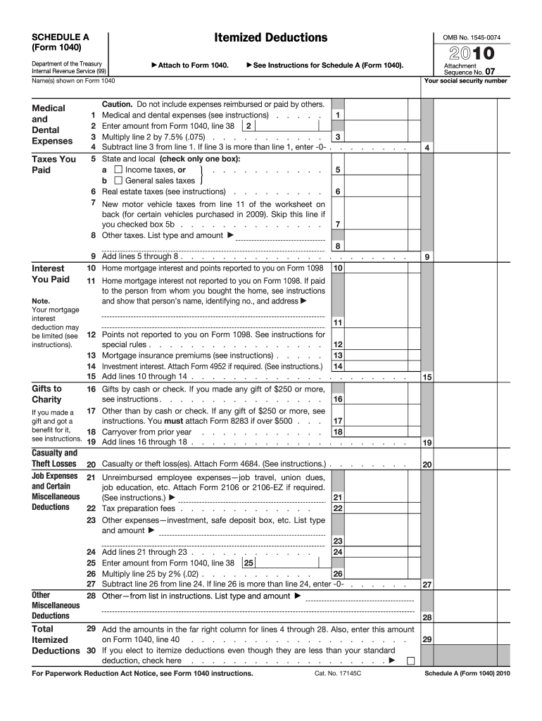 2010 Form Irs 1040 Schedule A Fill Online Printable | 2021-Irs Forms 2021 Printable Sch C