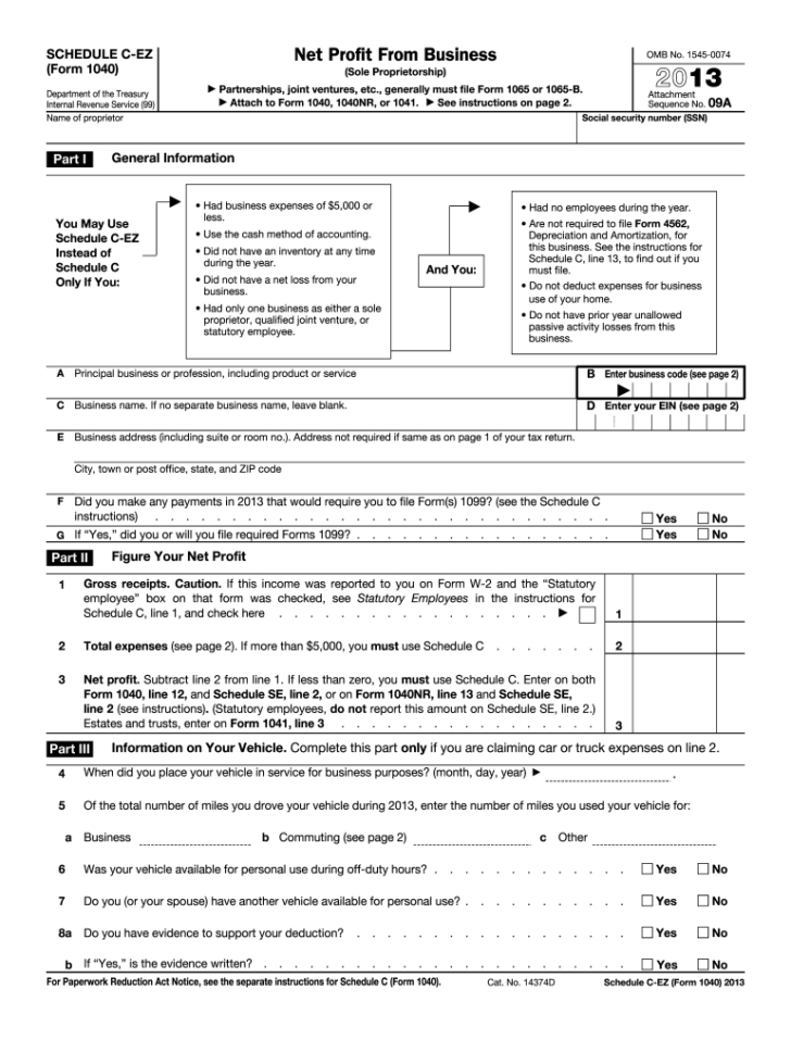 2013 Form Irs 1040 Schedule C Ez Fill Online Printable-Irs Forms 2021 Printable Sch C