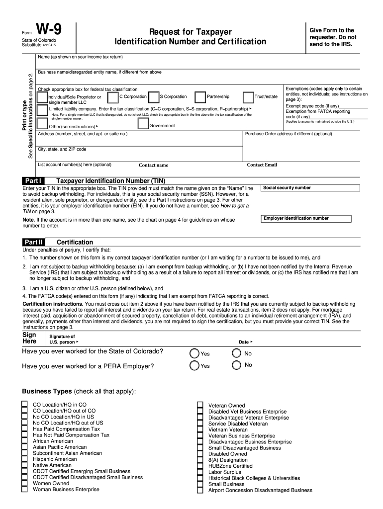 2015-2021 Form Co Dor Substitute W-9 Fill Online-Blank W9 Forms 2021 Printable Pdf
