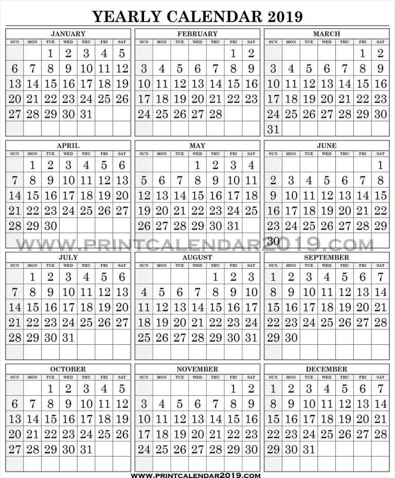 2019 Calendar With Large Numbers | 2019 Calendar, Calendar-Free Large Number Printable Calendars