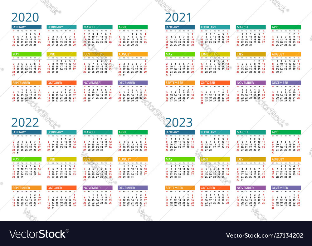 2020 2021 2022 2023 Calendar Print Template Vector Image-2021 2022 2023 Printable Calendar