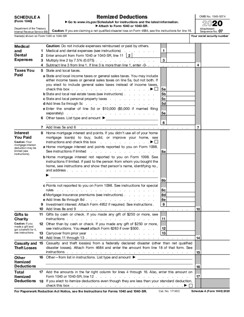 2020 Form 1040 Schedule A Instructions - Fill Online-Irs Forms 2021 Printable Sch C