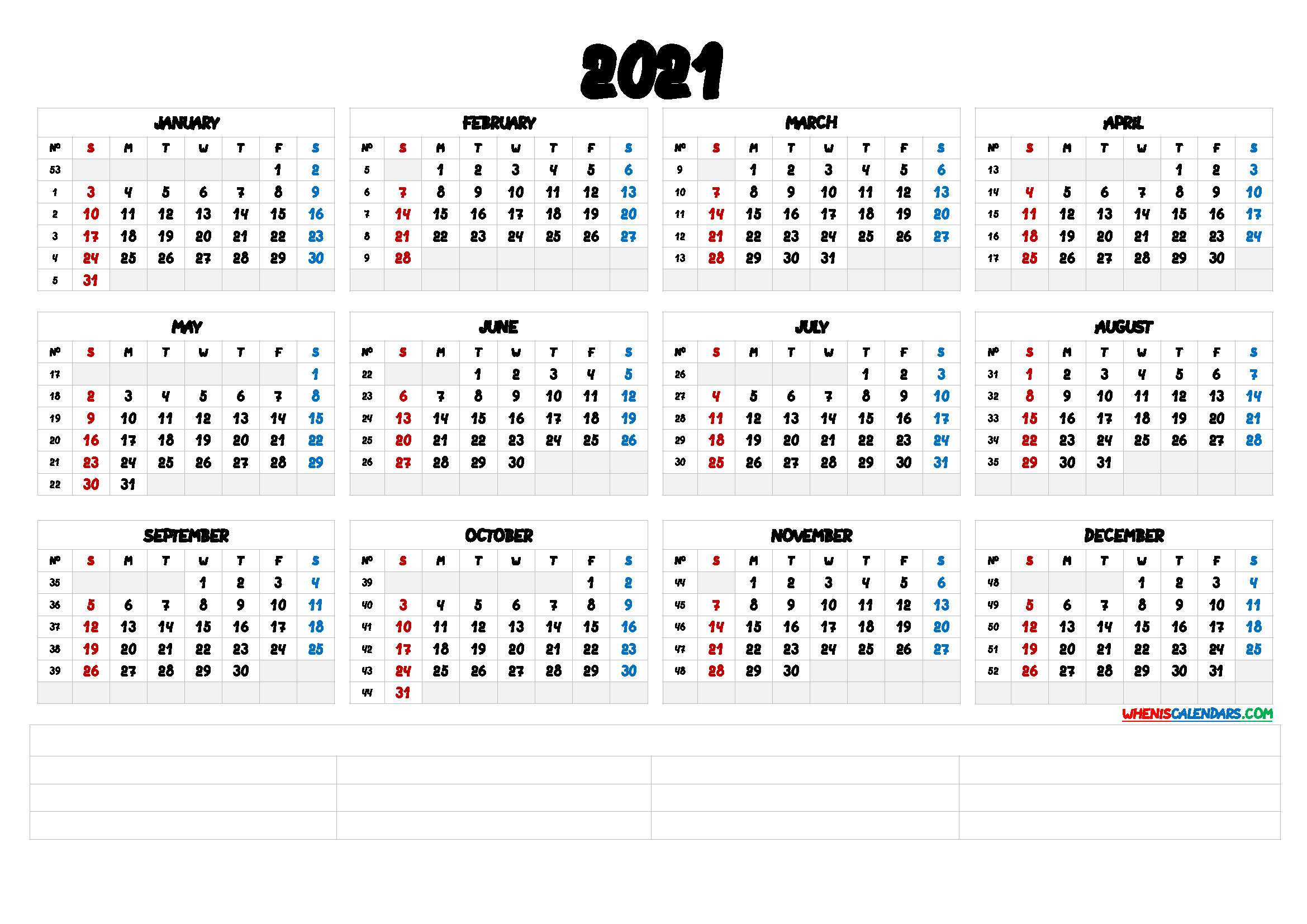 2021 12 Month Calendar Printable [Premium Templates-12 Month 2021 Printable Calendar