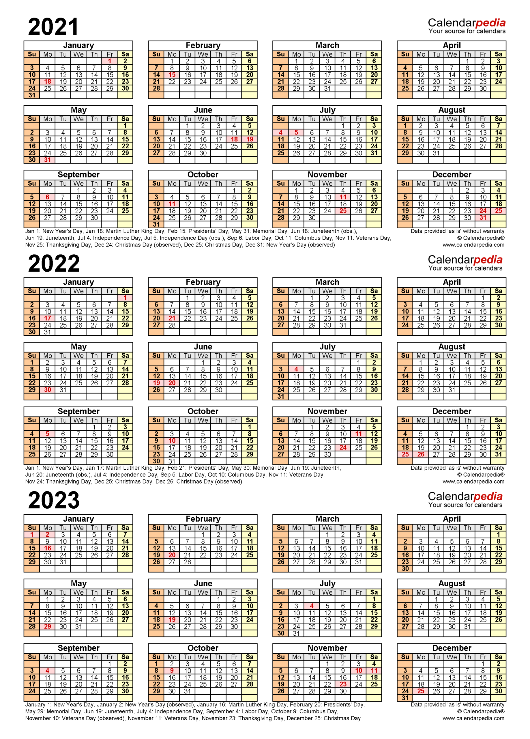 2021-2023 Three Year Calendar - Free Printable Excel Templates-2021 2022 2023 Printable Calendar