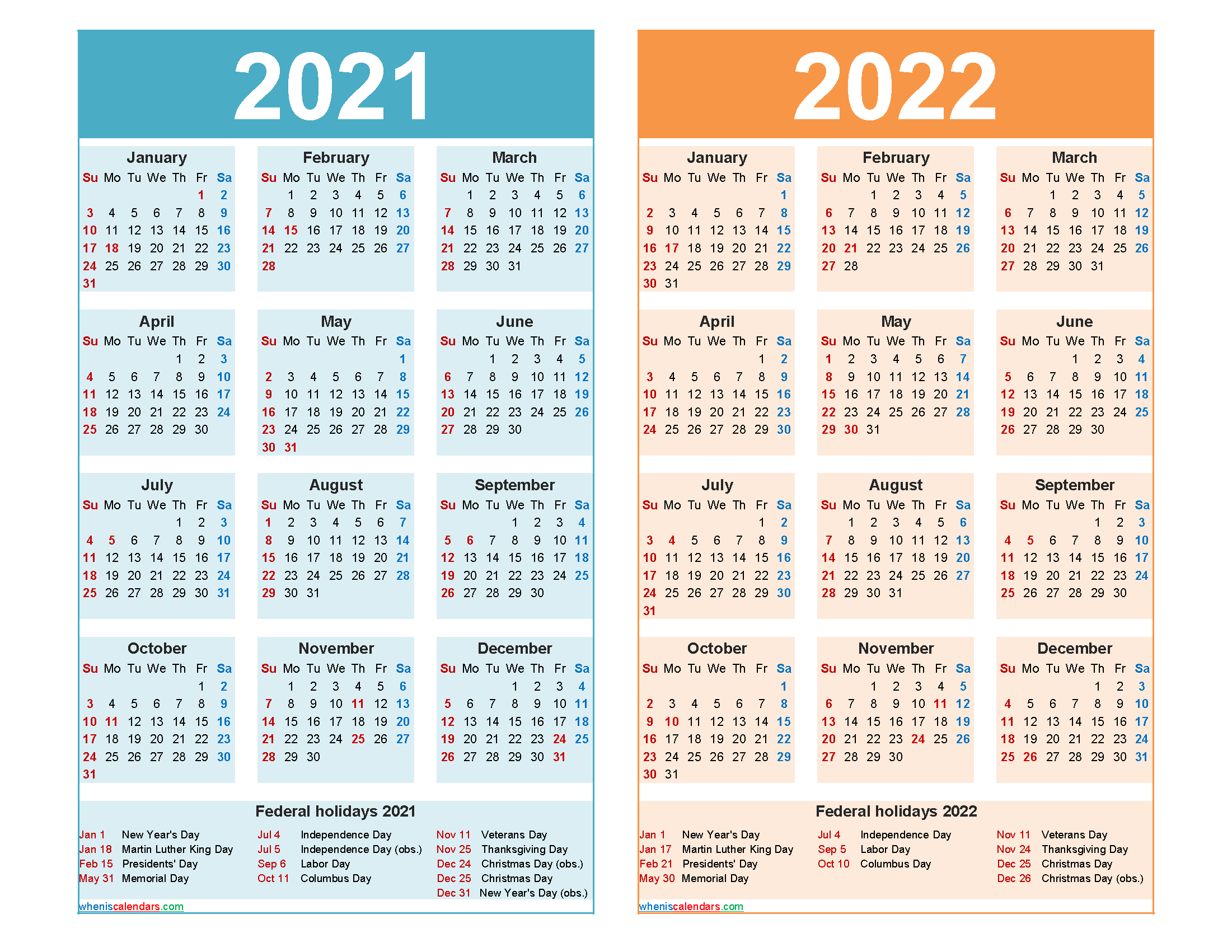 2021 And 2022 Calendar Printable Word, Pdf - Free-2021 Office Vacation Calendar Examples