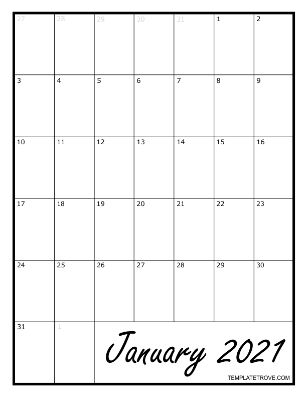 2021 Blank Monthly Calendar-Printable Calendar 2021 For Monthly Bills