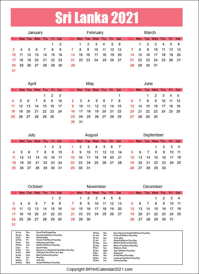 2021 Calendar Poya Day | Printable March-Mercantil Holidays For 2021 Sri Lanka