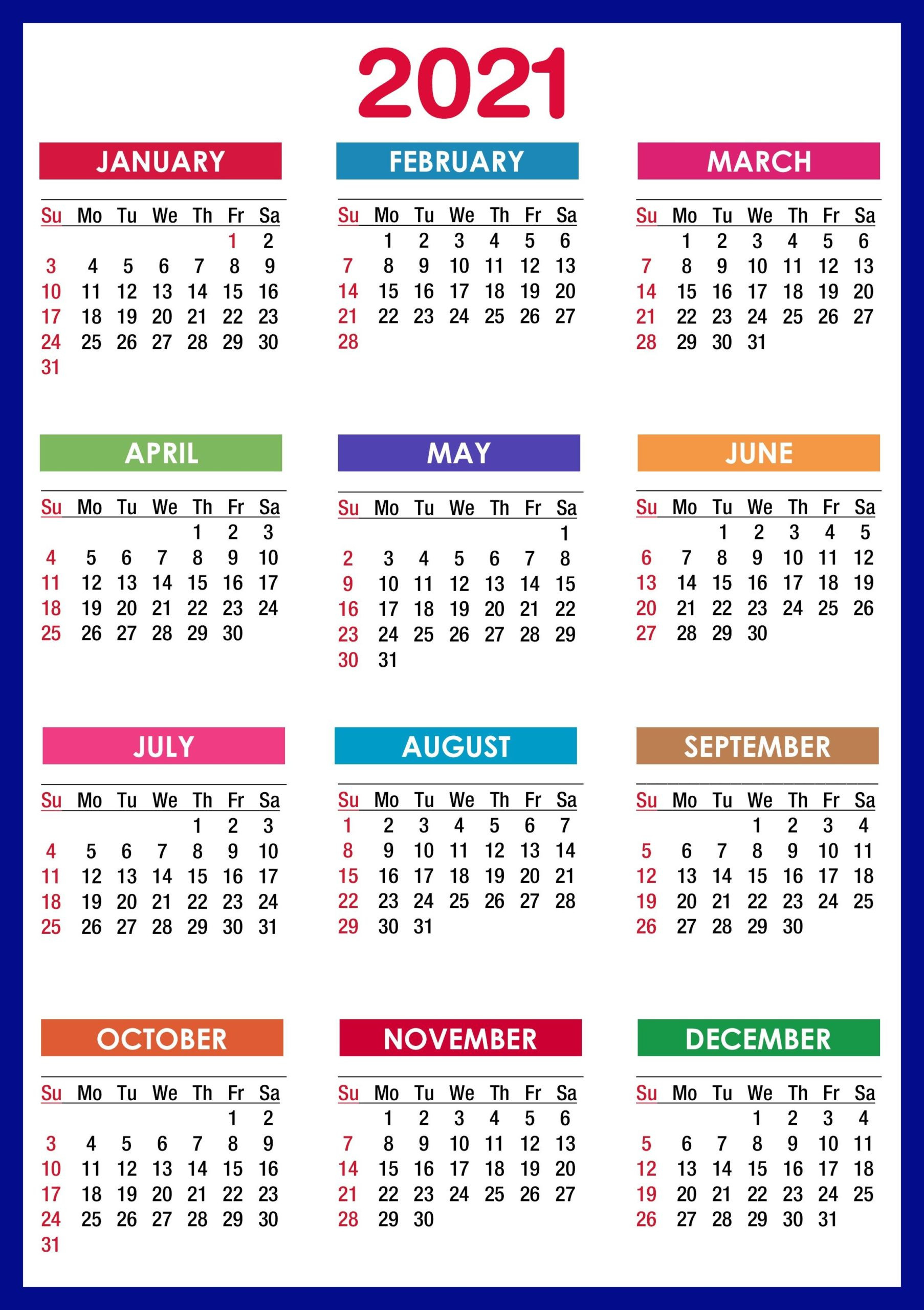 2021 Calendar Printable | 12 Months All In One | Calendar 2021-Printable Month To Month Calendar 2021