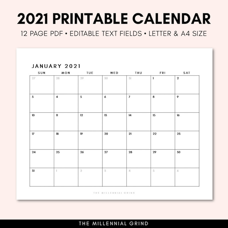 2021 Calendar Printable 2021 Calendar Template 2021 | Etsy-Calendar Planner 2021 Printable