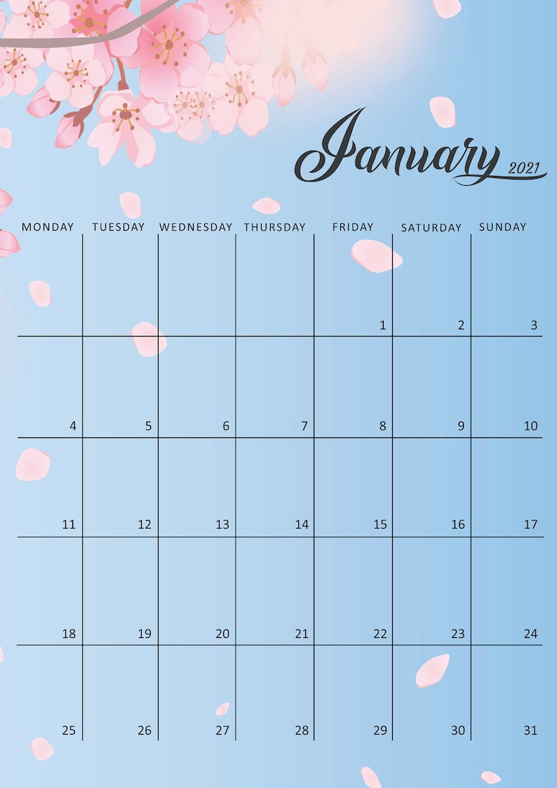 2021 Calendar Printable 2021 Calendar Template Monthly | Etsy-Printable Calendar 2021 For Monthly Bills