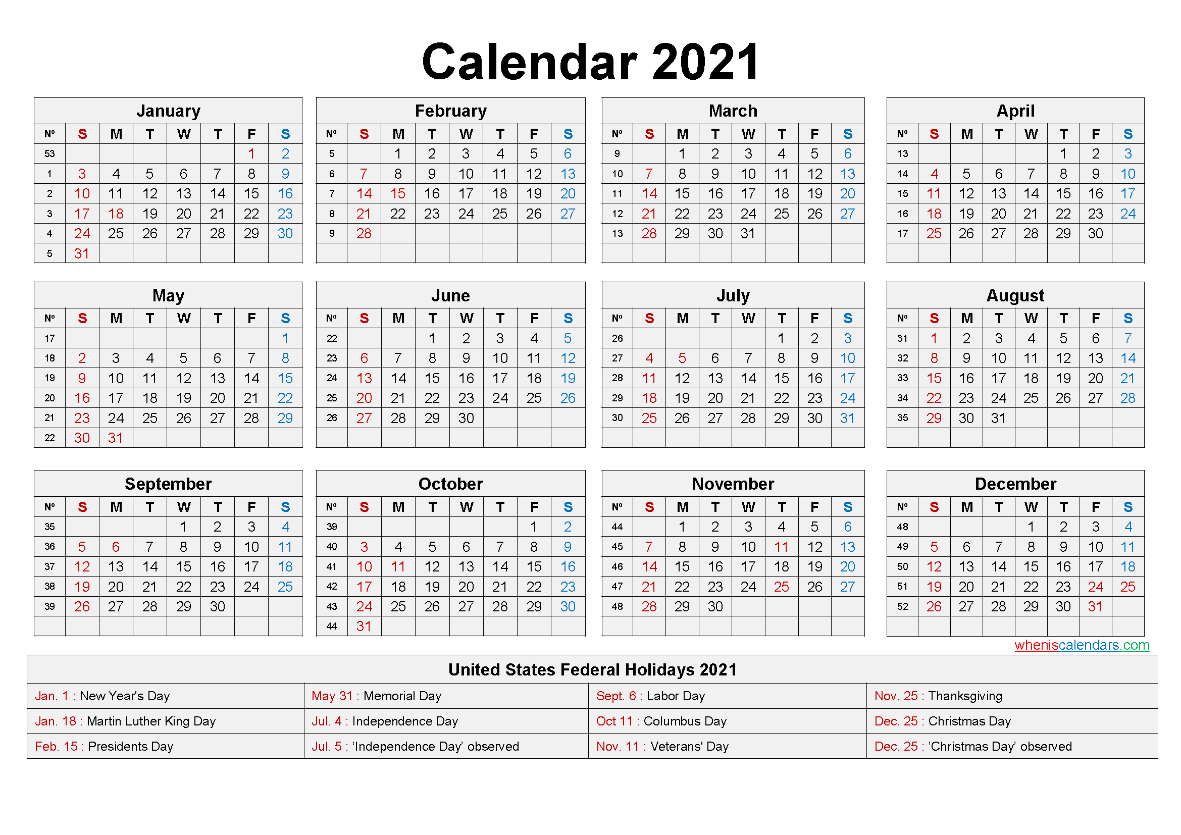 2021 Calendar Printable Pdf-Excel Calendar Template 2021