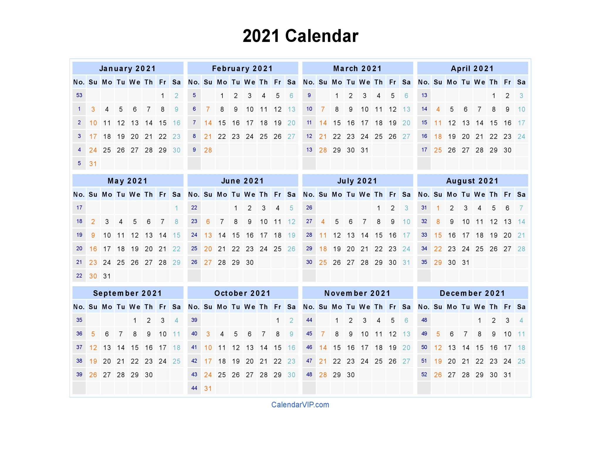 2021 Calendar Printable-Printable Month To Month Calendar 2021