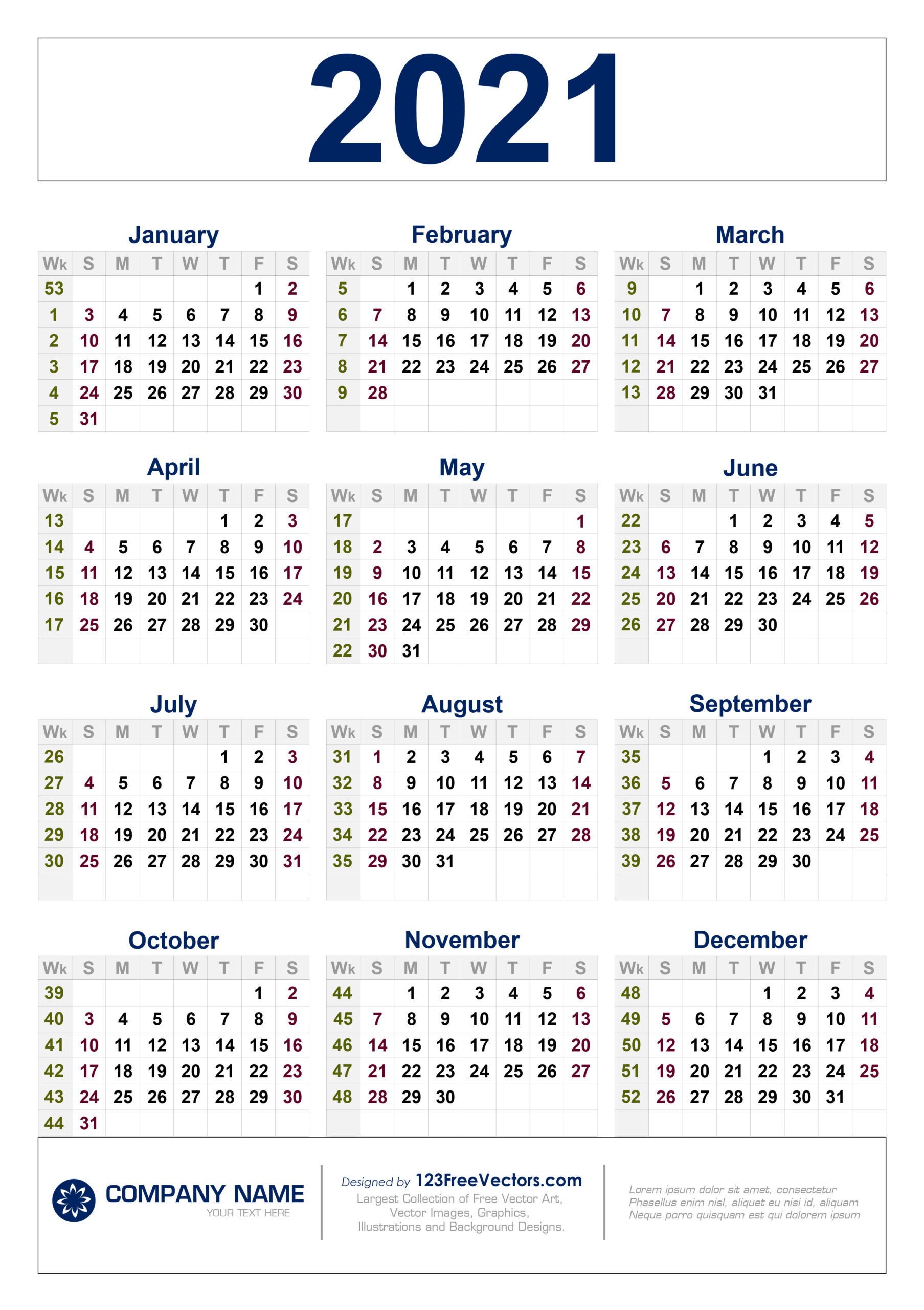 2021 Calendar With Week Number Printable Free / Week-2021 Absentee Calendar