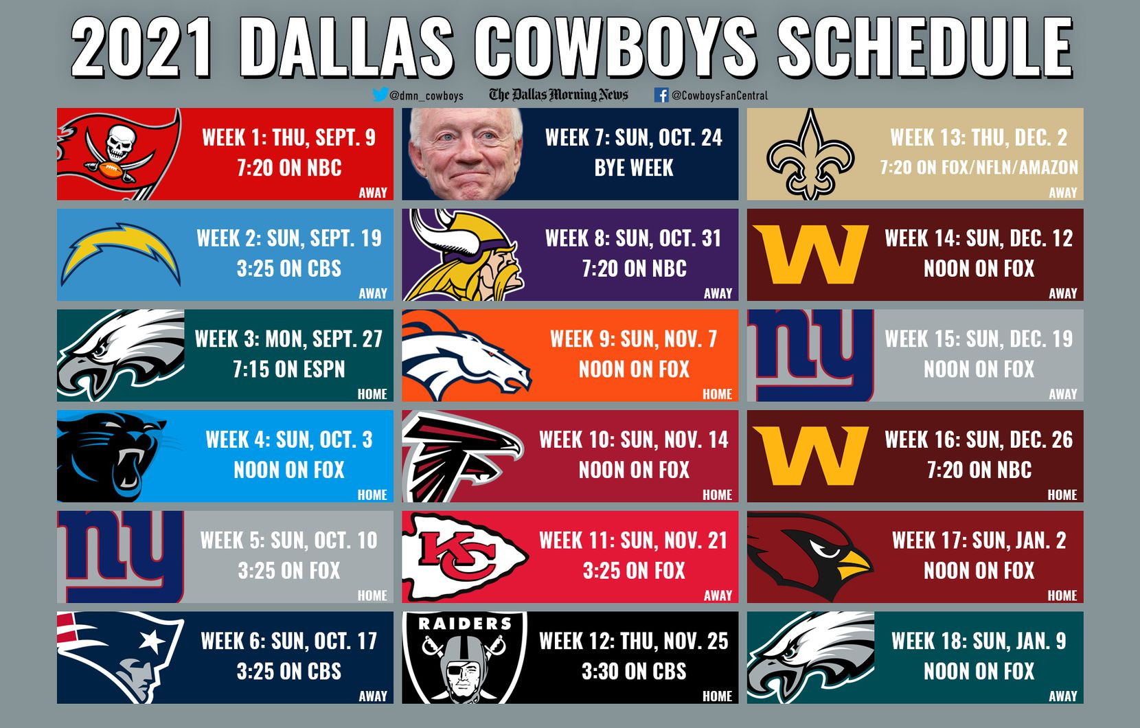 2021 Cowboys Schedule: Dates And Times Announced For Dallas&#039; Preseason, Regular Season Games-Printable 2021 Full Nfl Schedule