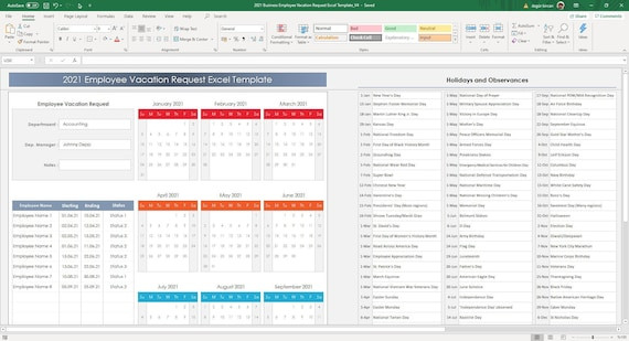 2021 Employee Vacation Request Excel Template Employee | Etsy-2021 Vaction Templates