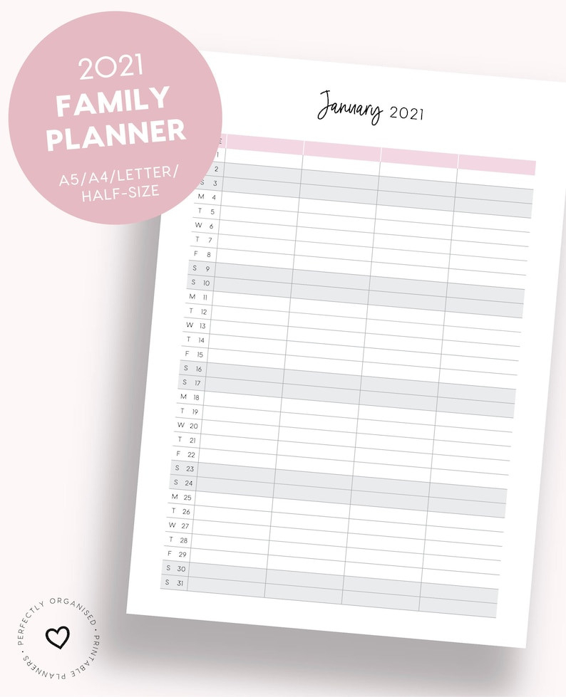2021 Family Planner Printable 2021 Family Calendar 2021 | Etsy-Calendar Planner 2021 Printable