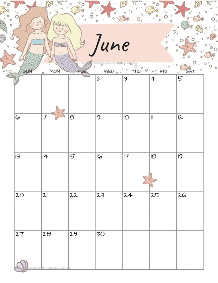 2021 Free Printable Little Mermaid Calendar - Cute-2021 Calendars To Fill In And Print