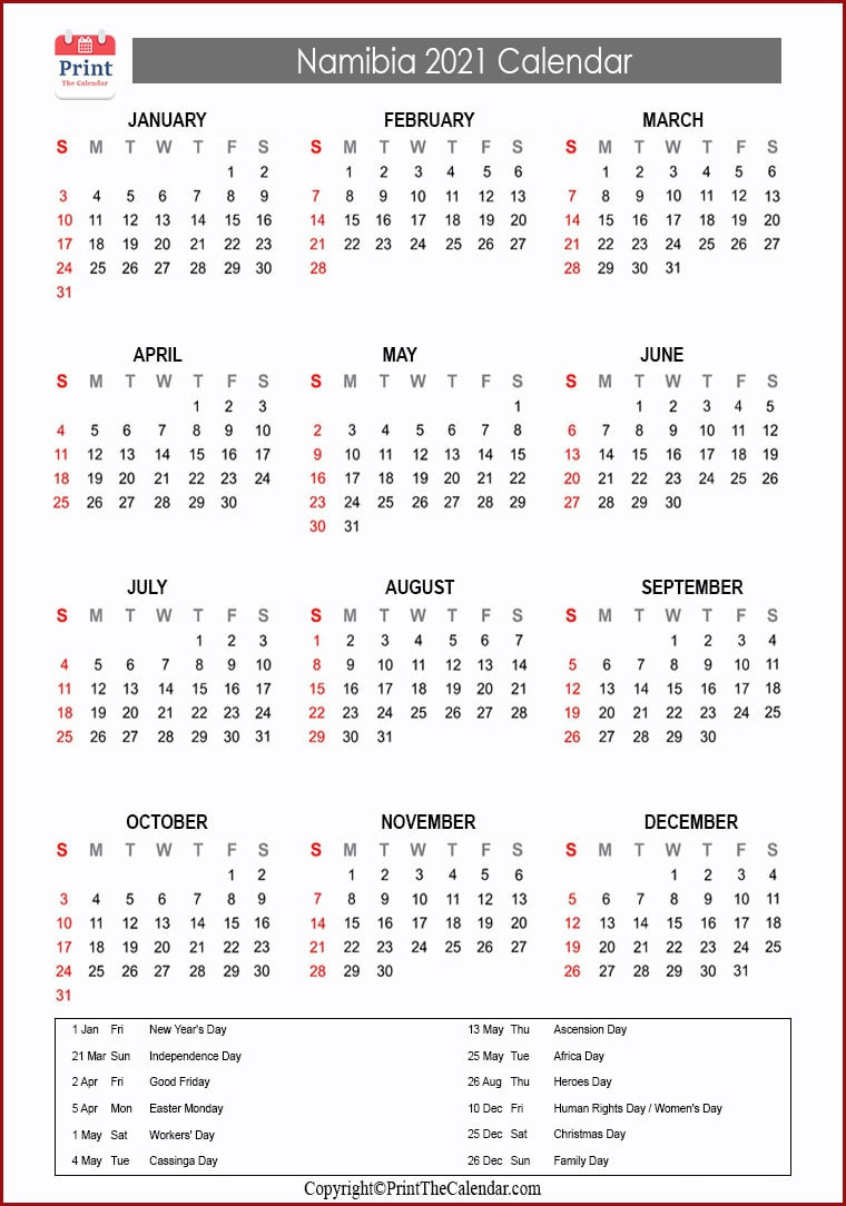 2021 Holiday Calendar Namibia | Namibia 2021 Holidays-2021 Calendard For Vacation Schedule