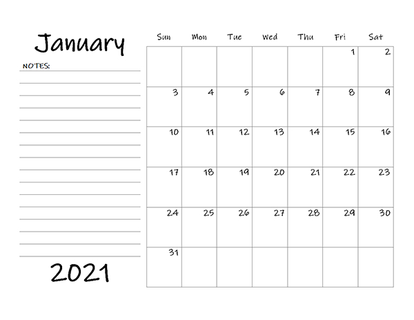 2021 Monthly Calendar Template Word-Printable Monthly Calendar 2021