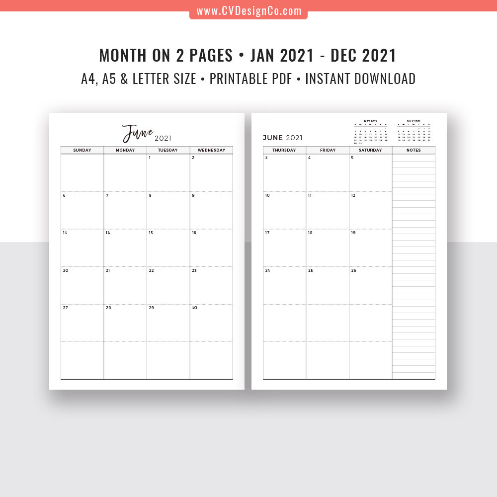 2021 Monthly Planner, 12 Month Calendar, Monthly Organizer-2 Page Calendar 2021