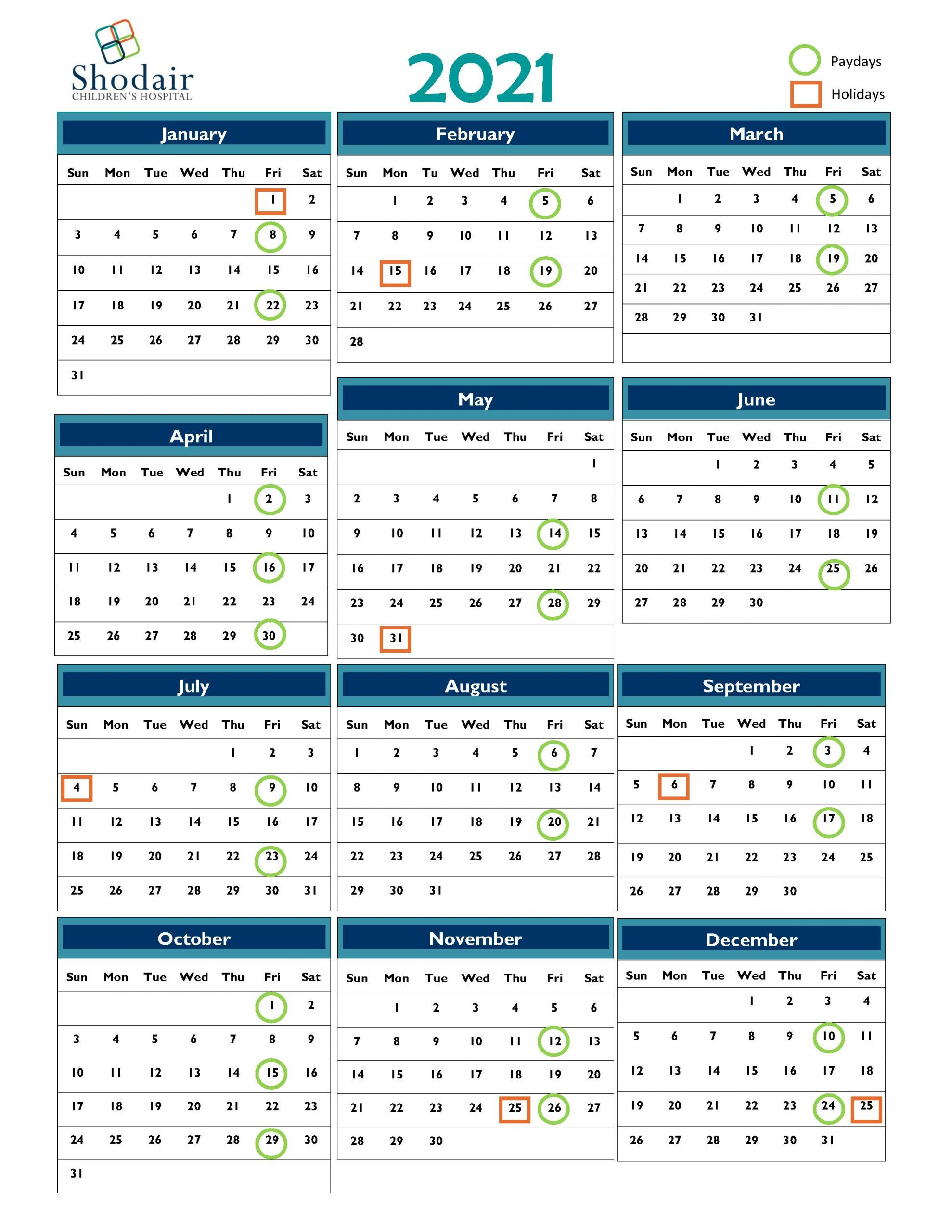 2021 Payroll Calendar | Shodair Children&#039;S Hospital-Bill Payment Calendar 2021