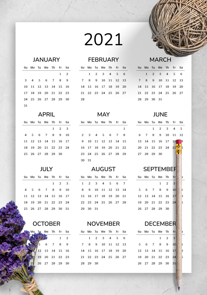 2021 Printable Calendar-2021 Free 12 Month Printable Monthly Calendar