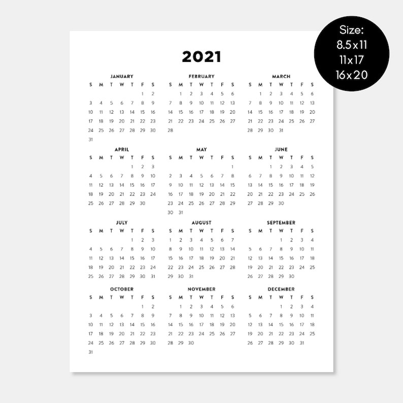 2021 Printable Calendar 2021 Year Planners Digital-2 Page Printable Yearly Calendar Template 2021