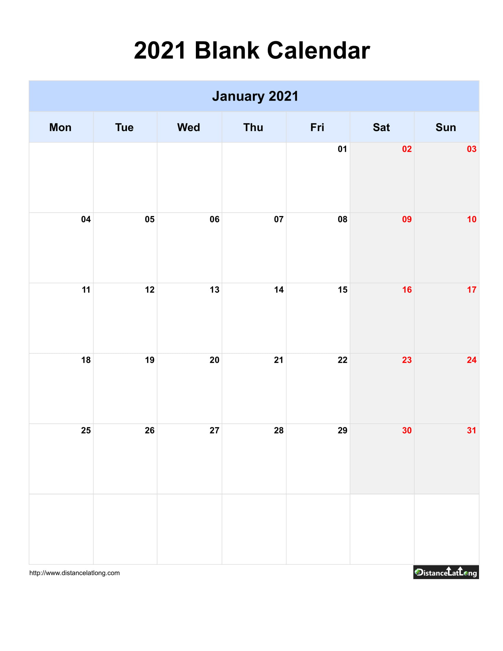 2021 Printable Calendar Monthly Portrait | Printable-Free Blank Printable Monthly Calendar 2021