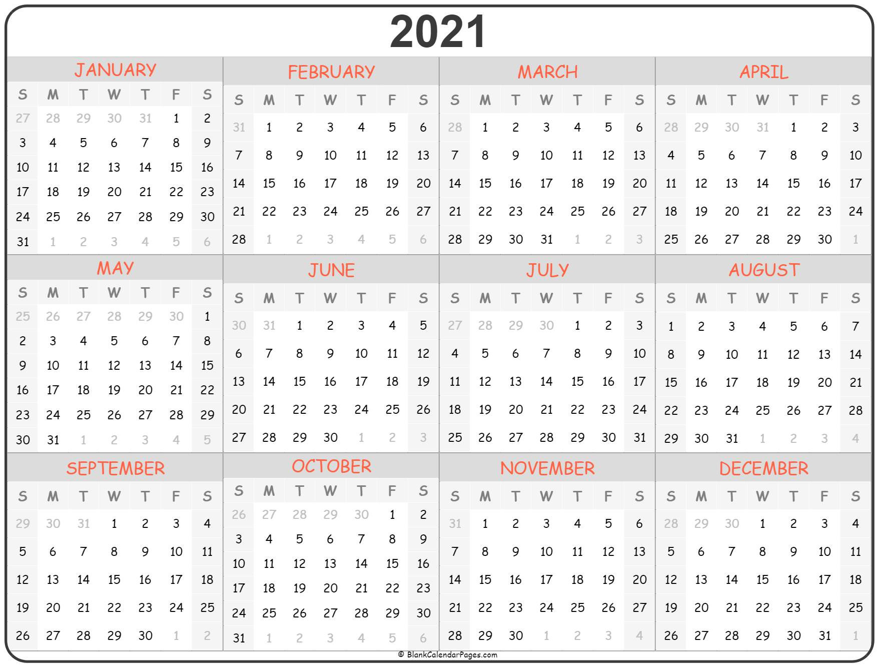 2021 Year Calendar | Yearly Printable-2021 Calendar Squares To Rpint