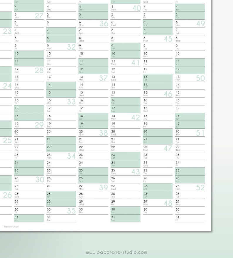 2021 Yearly Wall Calendar Printable Wall Planner 2021 Mint-Calendar Planner 2021 Printable