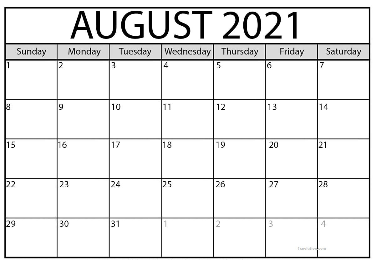 August 2021 Calendar Printable Schedule Excelsheet | Calendar-2021 Calendar Squares To Rpint