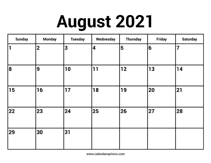 August 2021 Calendars - Calendar Options-4 X 6 Calendars 2021