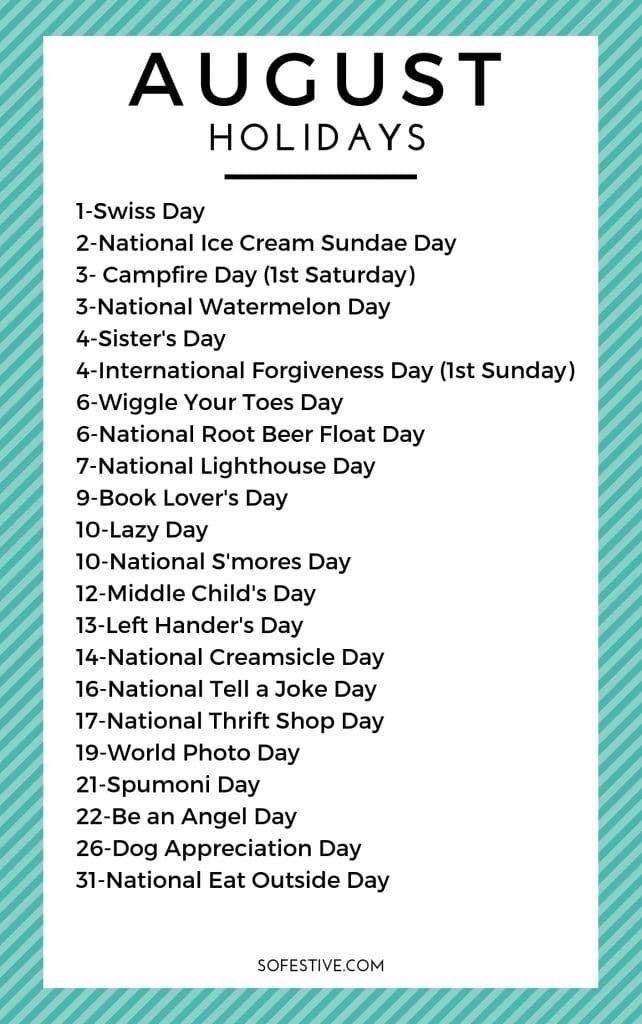 August Holidays 2021- Fun &amp; Unique Reasons To Celebrate-National Food Days 2021 Calendar