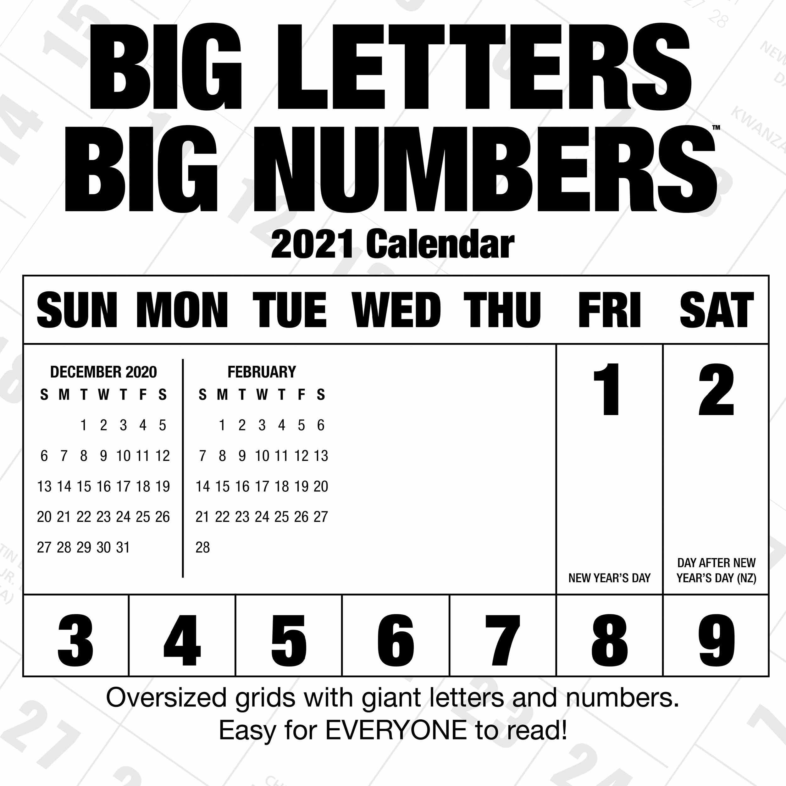 Big Letters, Big Numbers Calendar 2021 At Calendar Club-Free Large Number Printable Calendars