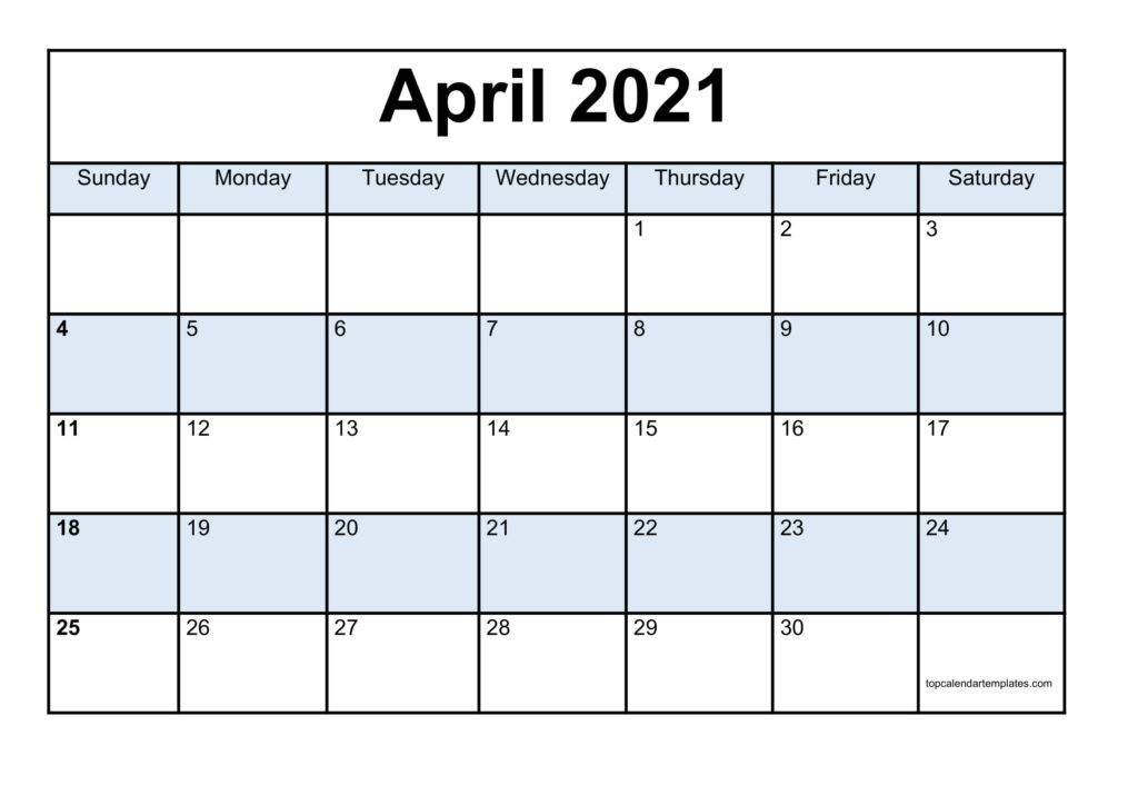 Blank April 2021 Calendar Template - Monthly Planner-Printable Calendar 2021 For Monthly Bills