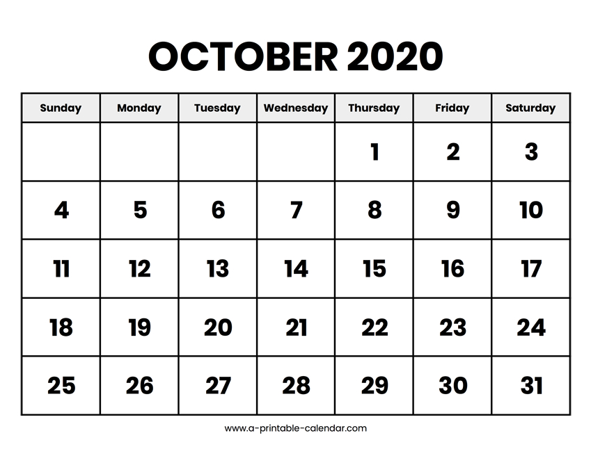 Blank Calendar October 2020 | Printable October Calendar-Running Calendars October 2021 Fill In