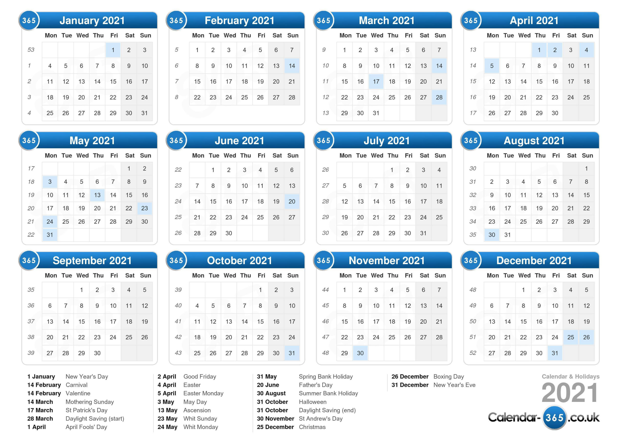 Calendar 2021-2021 Vacation Calendars