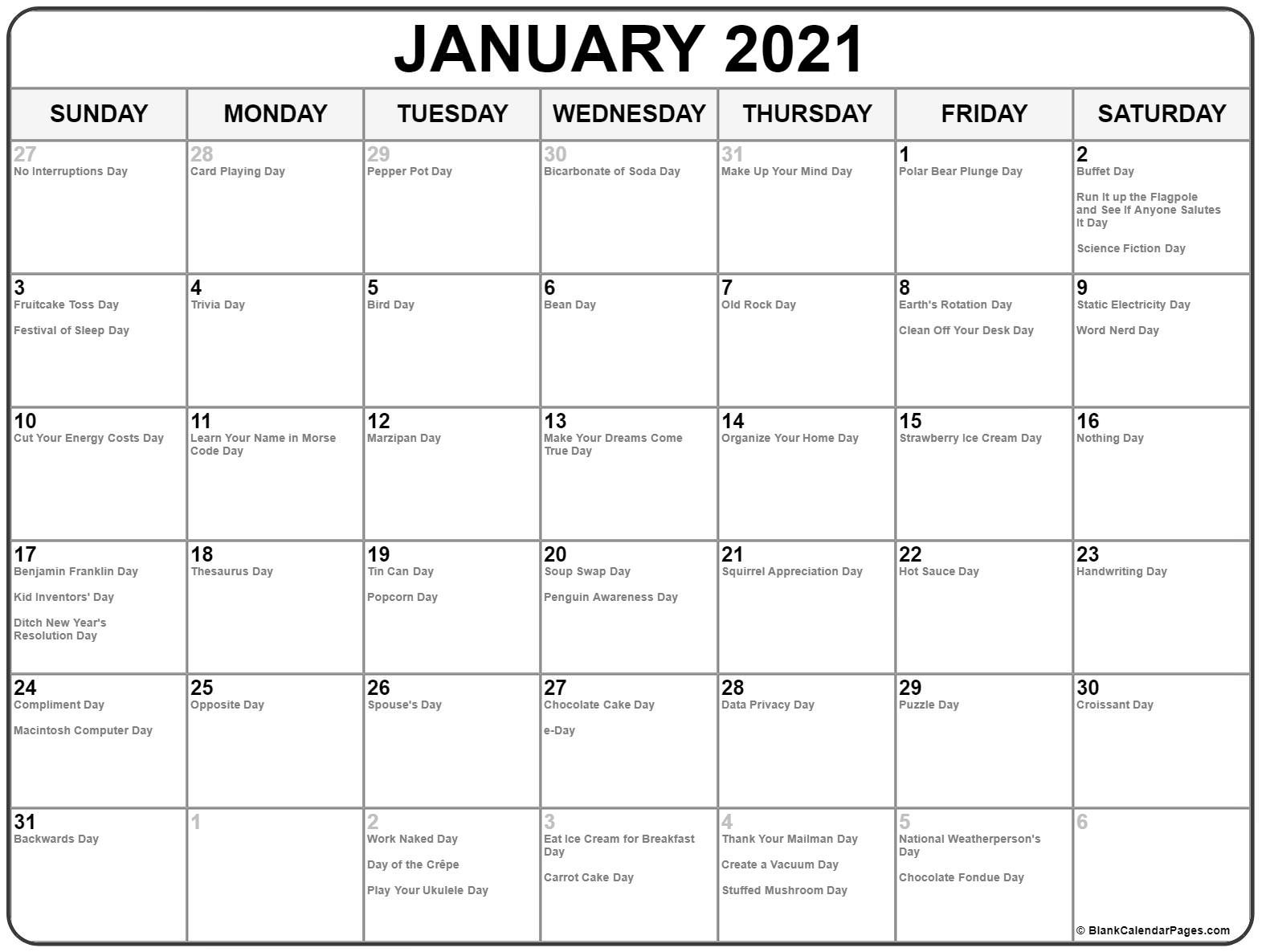 Collection Of January 2021 Calendars With Holidays-National Wellness Calendar 2021