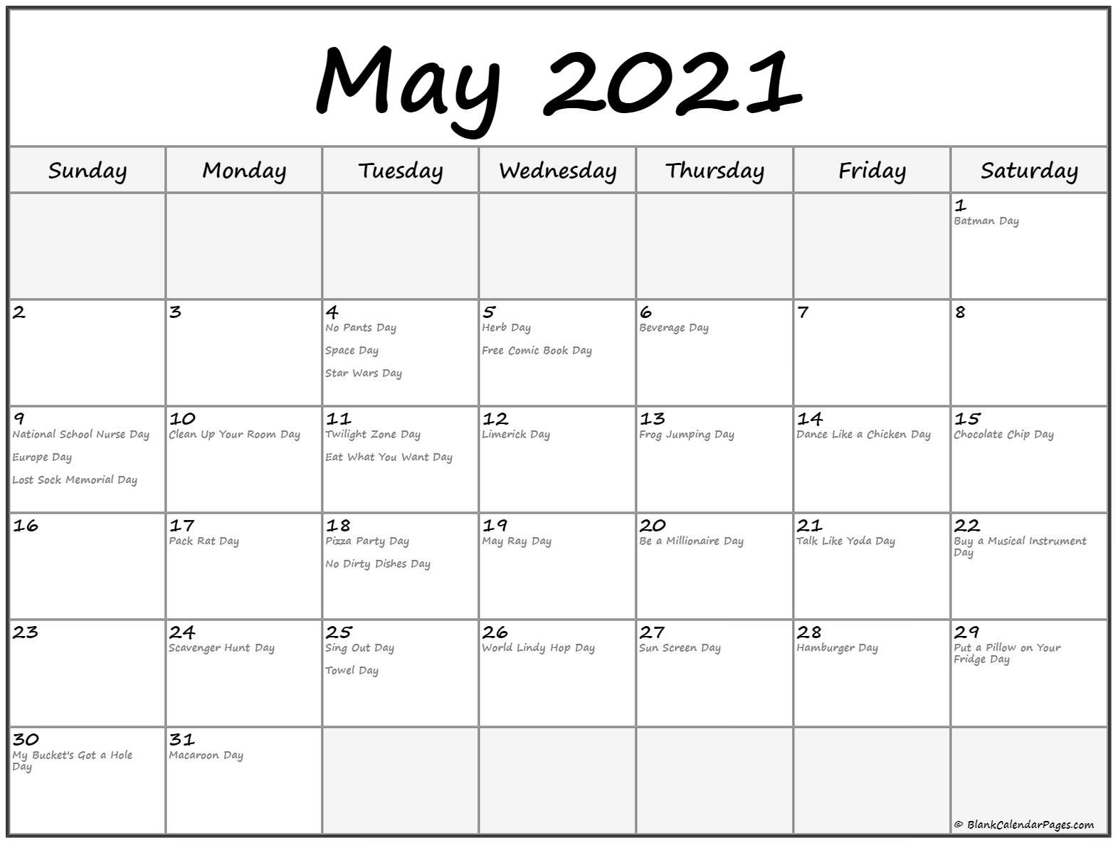 Collection Of May 2021 Calendars With Holidays-National Wellness Calendar 2021