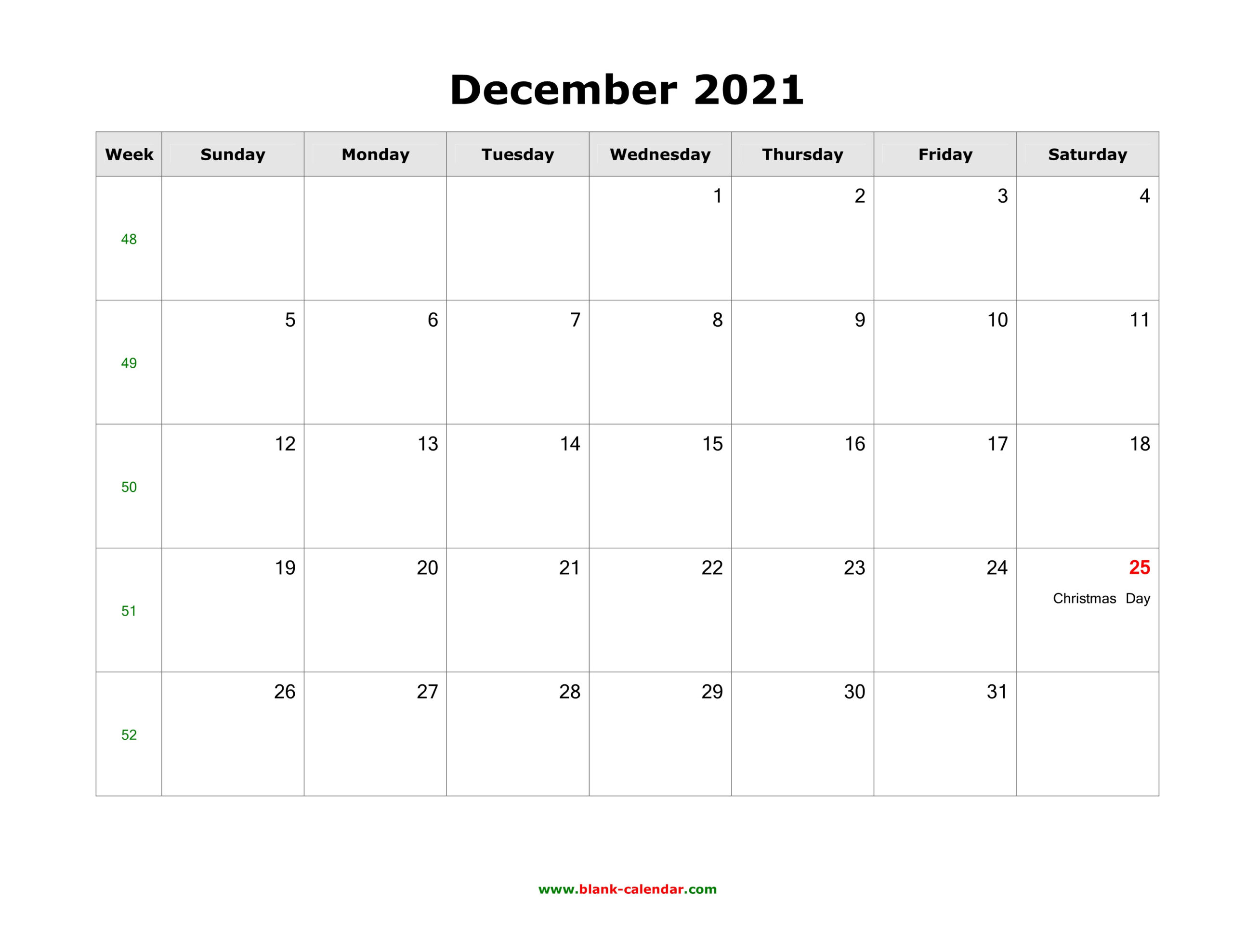 December 2021 Blank Calendar | Free Download Calendar-2021 Blank Vacation Calendar