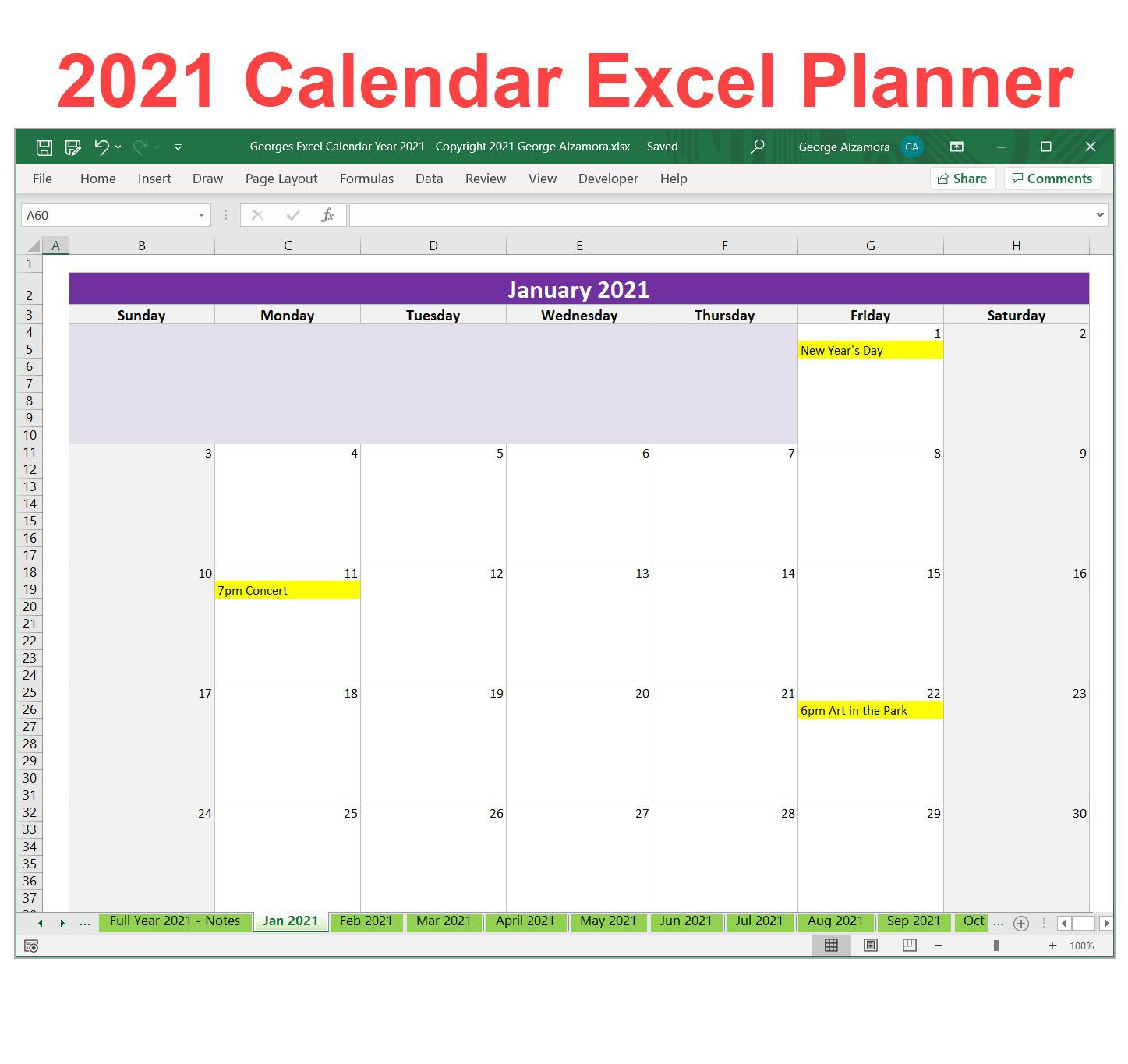 Excel 2021 Calendar Insight Template ~ Addictionary-Excel Calendar Template 2021