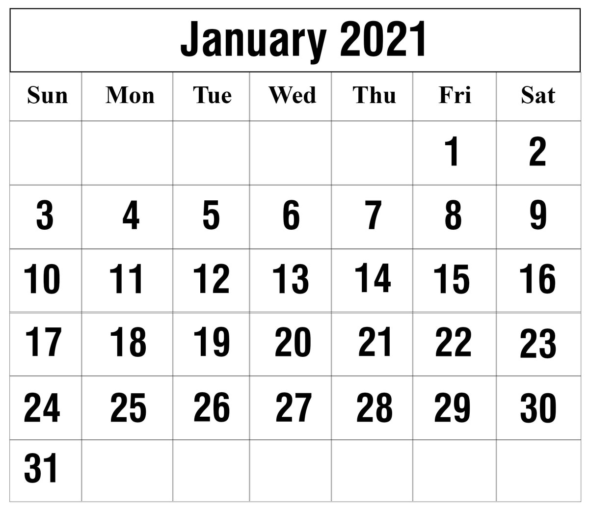 Excel Calendar January 2021 | 2021 Excel Calendar-Printable Monthly Calendar 2021