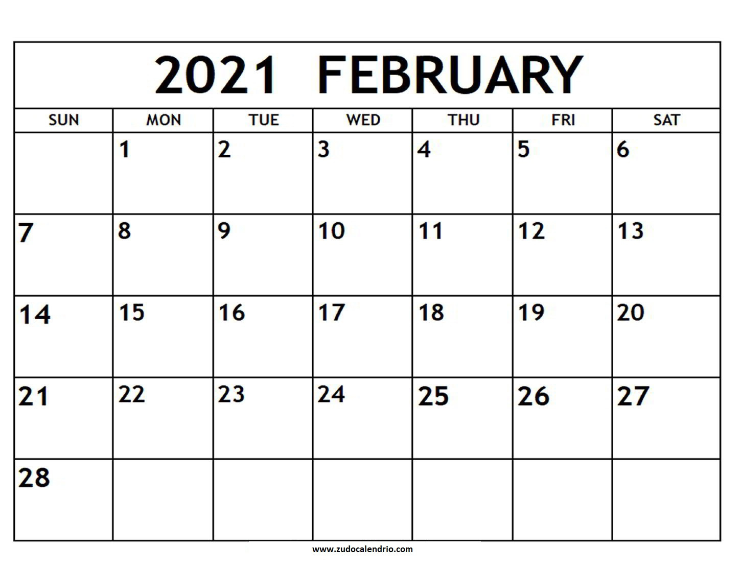 February 2021 Calendar With Notes | Zudocalendrio-Free Blank Printable Monthly Calendar 2021